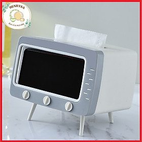 Hộp đựng giấy để bàn hình Tivi cực xinh kiêm giá để điện thoại HENRYSA