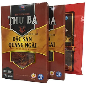 Combo 2 hộp khô bò Thu Ba miếng 250gr tặng 1 gói 50gr, ăn vặt