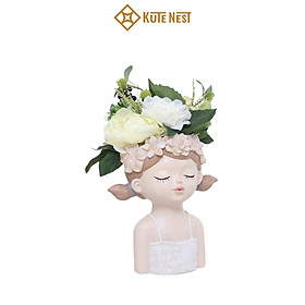 Mua Bình hoa cô gái chống cằm  tóc búi  bình hoa composite cao cấp – Trang trí nội thất sang trọng - KT cao 27cm