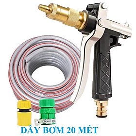  Bộ dây vòi xịt nước rửa xe, tưới cây . tăng áp 3 lần, loại 20m 206236 đầu đồng, cút, nối PE