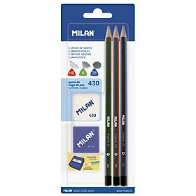 Vỉ bút chì + đồ chuốt + gôm tri graphite - bym10290 milan