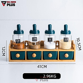 Mua Set Đựng Gia Vị Muỗng Kèm Nắp & Hủ Gia Vị Sứ | Màu Xanh Ngọc Lục Bảo Sang Trọng | Kèm Kệ Gỗ Chắc Chắn
