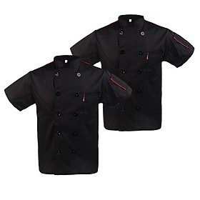 2pcs Unisex Double Breasted Short Sleeve Chef Jacket Coat Cook Hotel Uniform