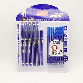 Bút bi Viết và Xóa được - 1 Vỉ 5 cây bút + 16 ruột bút cho học sinh Tiểu