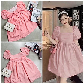 Đầm babydoll tay phồng cột nơ lưng chất xốp gân nổi , váy nữ dịu dàng nữ tính Hàn Quốc midushop88 ( hình thật)