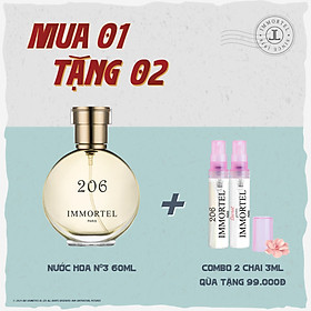 Combo Nước Hoa IMMORTEL - Mua 1 Chai 60mL Tặng 2 Chai Nước Hoa 3mL Eau de Parfum - Secret Garden & 206 - Chính Hãng Pháp