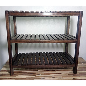 KỆ GỖ ĐỂ GIÀY DÉP, ĐỂ ĐỒ, KIỂU HÀN QUỐC,3 TẦNG , NGANG 45 CM, GỖ MUỒNG ĐEN nguyên thanh (MÀU NÂU)