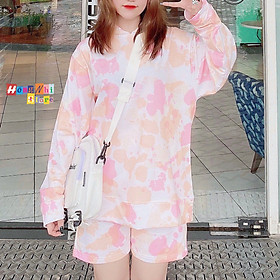 Set Áo Hoodie 3D Unisex Dáng Rộng Kèm Quần Short - Set Bộ Hoodie Loang Màu - MM