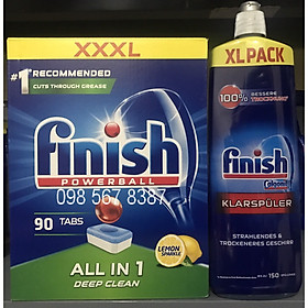 Combo Dầu làm bóng finish 750ml+Viên rửa bát Finish All in one 90v hương