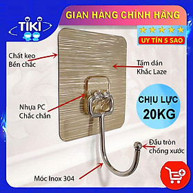 Móc Dán Tường, Móc Dính Tường Treo Đồ Nặng Siêu Dính Inox 304 - Treo Thớt