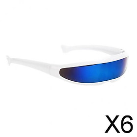 6xFuturistic Narrow Lens Visor Eyewear Sunglasses White Frame Blue Mirrored