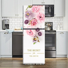 Decal dán tủ lạnh 3D BÔNG HỒNG XINH chống nước và lau chùi thoải mái