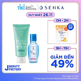 Combo Sữa rửa mặt dành cho da mụn Senka Perfect Whip Acne Care 100g + Nước tẩy trang Senka All Clear White 70ml