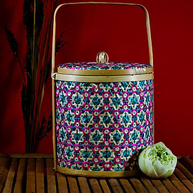 Giỏ đựng quà tết bằng tre đáy tròn phối màu 22cm x 19cm