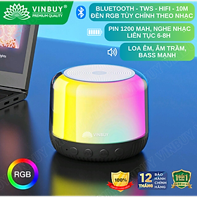 Loa bluetooth mini không dây wireless TWS HiFi loa nghe nhạc âm trầm bass mạnh có đèn RGB đổi màu theo nhạc, hỗ trợ thẻ nhớ - Hàng chính hãng VinBuy - Đen