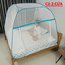 Mùng Chụp Màn Chụp Tự Bung Đỉnh Rộng Cao Cấp có viền chân - Mộc Miên ( có 2 Cửa)