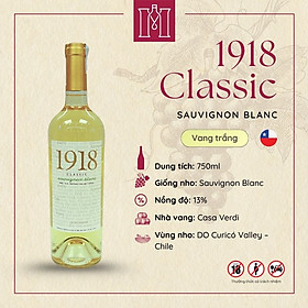 Rượu vang trắng Chile 1918 Classic Sauvignon Blanc 750ml 13% nhập khẩu - Hàng chính hãng