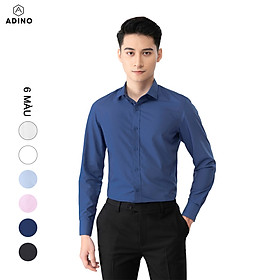 Áo sơ mi nam tay dài ADINO màu xanh than vải sợi sồi modal dáng slimfit trẻ trung S305