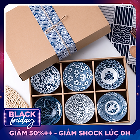 Bộ 6 chén (bát) cơm sứ phong cách Nhật Bản hoa văn sắc xưa giả cổ