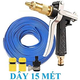 Bộ dây vòi xịt bơm nước tưới rửa , tăng áp 3 lần, loại 15m 206236 đầu đồng,cút,nối đen+ đai