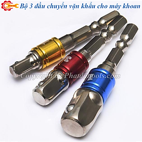 Bộ 3 đầu chuyển sang vặn khẩu bulong 1/2-3/8-1/4 cho máy khoan, máy vặn vít