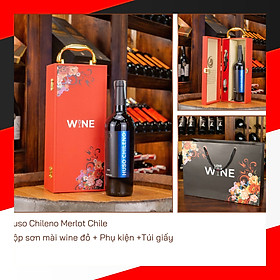 Hộp sơn mài wine đỏ 1 chai rượu vang Chile Huso Merlot