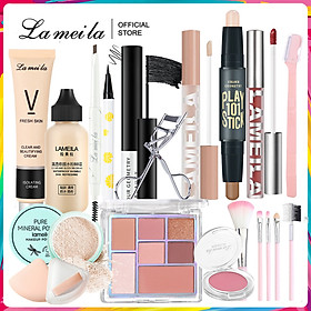 Combo trang điểm LAMEILA 15 món Kem BB+Phấn phủ+Phấn mắt+Mascara+Chì kẻ mày+Kem Lót Cách Ly Kem +Son kem+bút tạo khối 2 đầu+kẻ mắt+Phấn má hồng+kẹp bấm mi+Dao tỉa lông mày+Bộ cọ trang điểm+Kem che khuyết điểm+Mút trang điểm