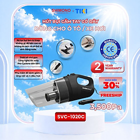 Máy Hút Bụi Xe Hơi SHIMONO SVC-1020C Đầu Lọc Bằng Thép Không Gỉ Lực Hút Mạnh, 2 Đầu Hút, Lọc HEPA Hàng chính hãng