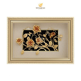 Tranh vườn hoa hồng dát vàng (40x60cm) MT Gold Art- Hàng chính hãng, trang trí nhà cửa, phòng làm việc, quà tặng sếp, đối tác, khách hàng, tân gia, khai trương 