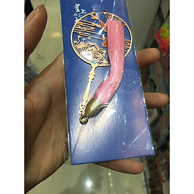 Bookmark hình quạt tròn cổ trang họa tiết hoa sen cá tua rua hồng