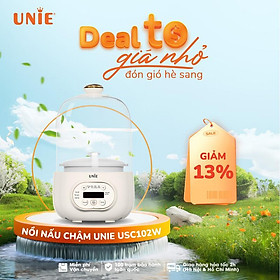 Nồi nấu chậm UNIE USC102W Thố gốm Ceramic cao cấp,dung tích 800ml ,4 chế độ tiện lợi,Xửng hấp tiện dụng,BH 12 tháng - Hàng chính hãng