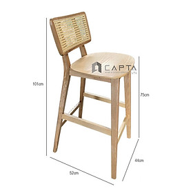 Mua Ghế quầy bar gỗ chân cao CB Cane-W Nội thất Capta Ghế đảo bếp gỗ ASH lưng tựa gỗ đan mây mắt cáo có chân gỗ cao