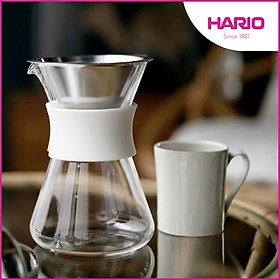 Bình pha cà phê Hario Dripper 400ml (S-GCM-40-W) Kèm phễu inox