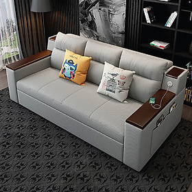 Mua   Nhập Khẩu   Giường Sofa Thông Minh  Vải Nano Tay Gỗ Óc Chó Cao Cấp Có Cổng Sạc Tiện Lợi - Sofa Gấp Gọn Đa Năng Phong Cách Châu Âu