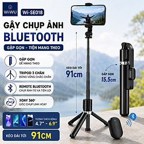 Gậy Chụp Ảnh Bluetooth WiWU Wi-SE018 Tripod 3 Chân, Remote Chụp Từ Xa, Kéo Dài 91cm, Gập Gọn 15.5cm, Xoay 360° Cho iPhone Samsung - Hàng nhập khẩu