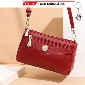Bóp đầm đeo chéo da dạo phố trơn hình cung H83 Tặng móc khóa cá heo