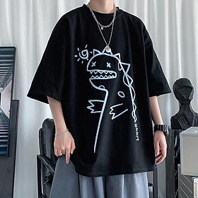 Áo phông nam nữ unisex tay lỡ thun form rộng teen cổ tròn oversize cotton giá rẻ basic đen trắng tee pull freesize KHỦNG LONG DỄ THƯƠNG