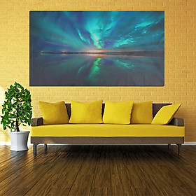 TEAL NORTHERN LIGHTS CANVAS WALL ART PICTURE 18 x 32 INCH FRAMED PRINT