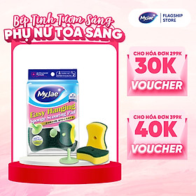 Miếng Bọt Biển Rửa Chén MyJae 2 Mặt, Mút Xốp Rửa Bát Đa Năng Kèm Miếng Nhựa Hít Kê 11.3cm x 7.8cm x 2.7cm (2 Miếng/Gói)