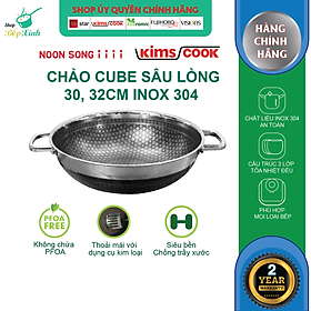 Chảo sâu Noon Song inox 3 lớp đáy từ nắp kính chống dính 2 mặt KIMS COOK 30cm