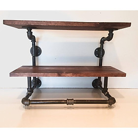 Kệ treo tường ống nước 2 tầng vintage, kệ ống nước cao cấp kiêm giá treo quần áo decor trang trí đẹp