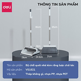 Mua Bộ chổi quét nhà kèm xẻng hót rác gấp gọn Deli đa năng thông minh  màu trắng chất liệu nhựa cao cấp và thép không gỉ