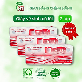 Combo 5 lốc Giấy vệ sinh có lõi Thiên An đỏ thấm hút nhanh 2 lớp 10 cuộn