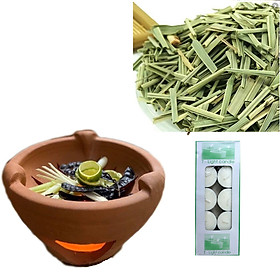 Combo bếp đốt thảo mộc bồ kết + 500gr sả + 10 viên nến