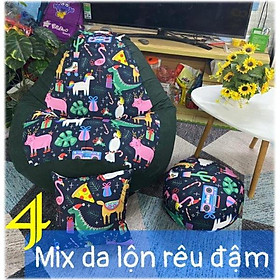 Mua VỎ BỌC ghế lười xốp  họa tiết THÚ  vải thô hàn mix màu  4 size (vỏ+lót ko xốp) -INB MÀU