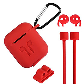 Bộ 5 món phụ kiện chống rớt Airpods gồm hộp silicon, móc khoá, dây nối, bao tai, đế xỏ đồng hồ cho tai nghe Airpods