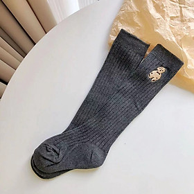 Tất dài gần đến đầu gối cho bé gái vớ cổ cao với dài cho bé thêu gấu dễ thương chất len ôm chân phong cách Hàn Quốc