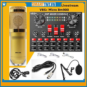 Mua Bộ micro thu âm BM900 cùng sound card âm thanh V8S+ tặng kèm giá đỡ micro và màng lọc âm