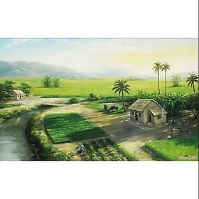 Tranh 3D dán tường phòng khách phong cảnh đồng quê-KT 80x125cm- Huyền Chi- Đặt theo kích thước yêu cầu