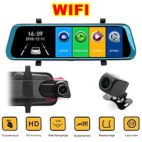 Mua Camera WiFi hành trình ô tô Gương chiếu hậu 9.66 inch Full gương -Màn hình cảm ứng -Kết nối điện thoại video 2K sắc nét - Camera kép trước và sau